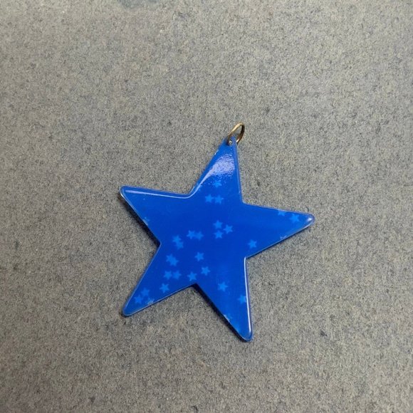 Large Star Pendant Cobalt Blue Silver Scattered Glitter Retro Vintage 80s Mod - Picture 3 of 4
